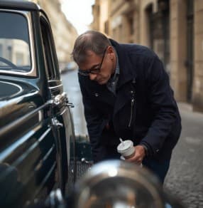 Expert automobile examinant l'arrière d'une voiture